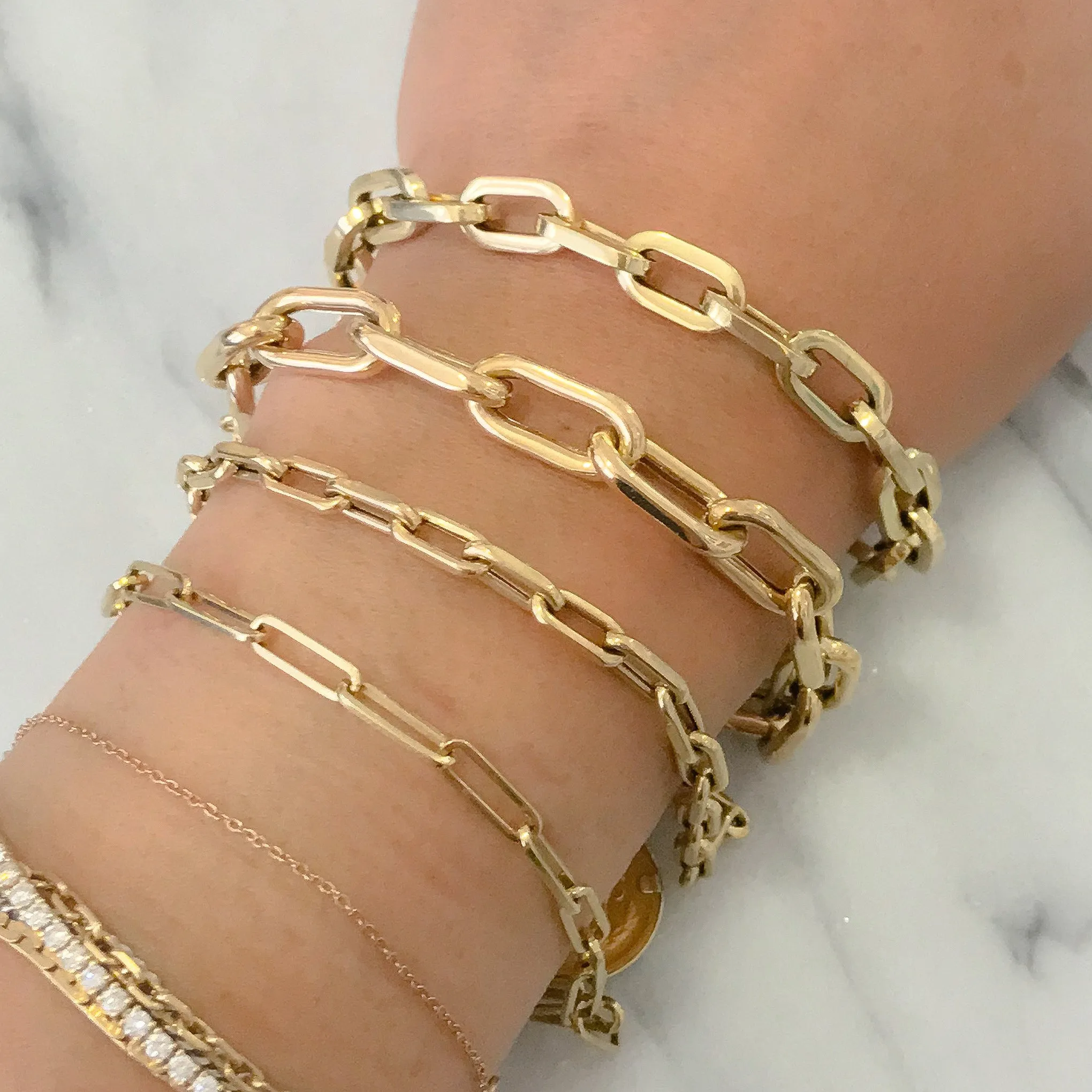 14K Gold Thin Elongated Oval Link Paperclip Bracelet, Large Size Links
