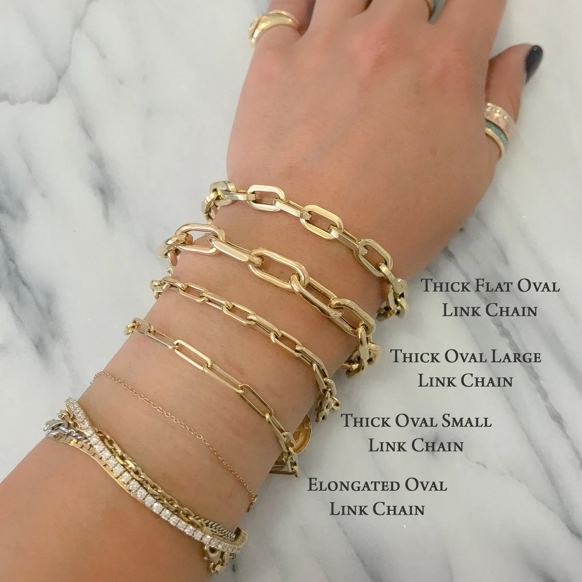 14K Gold Thin Elongated Oval Link Paperclip Bracelet, Large Size Links