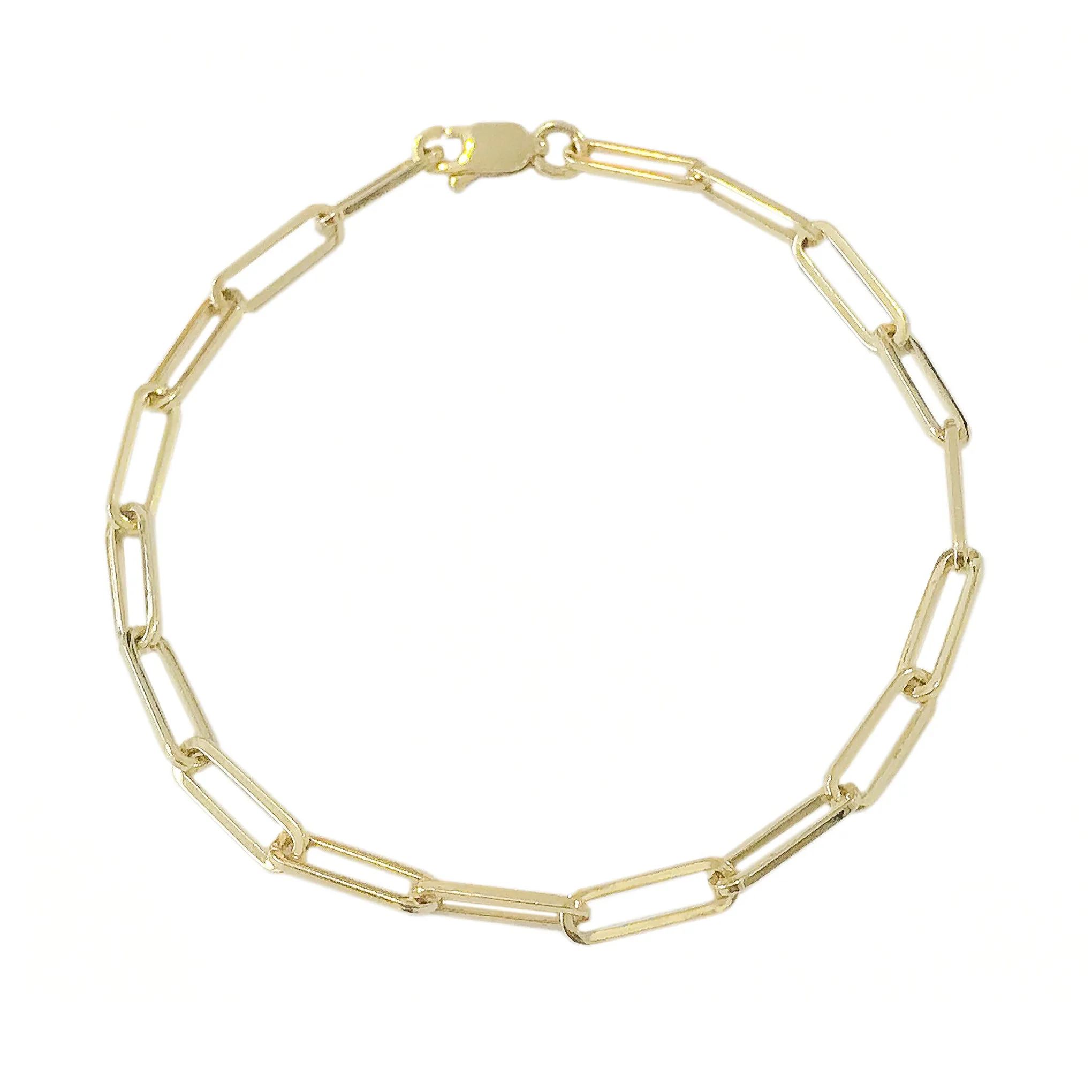 14K Gold Thin Elongated Oval Link Paperclip Bracelet, Large Size Links