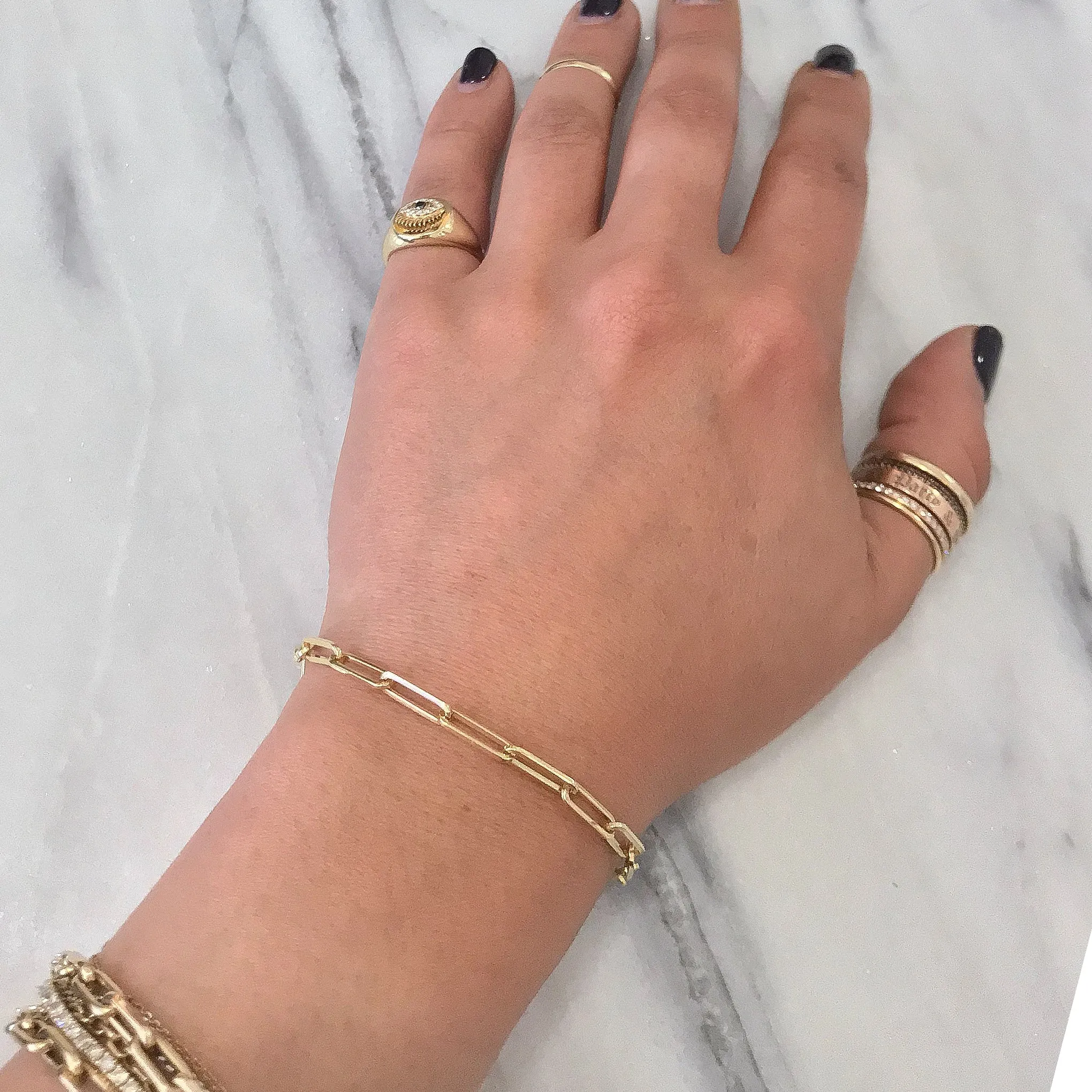 14K Gold Thin Elongated Oval Link Paperclip Bracelet, Large Size Links