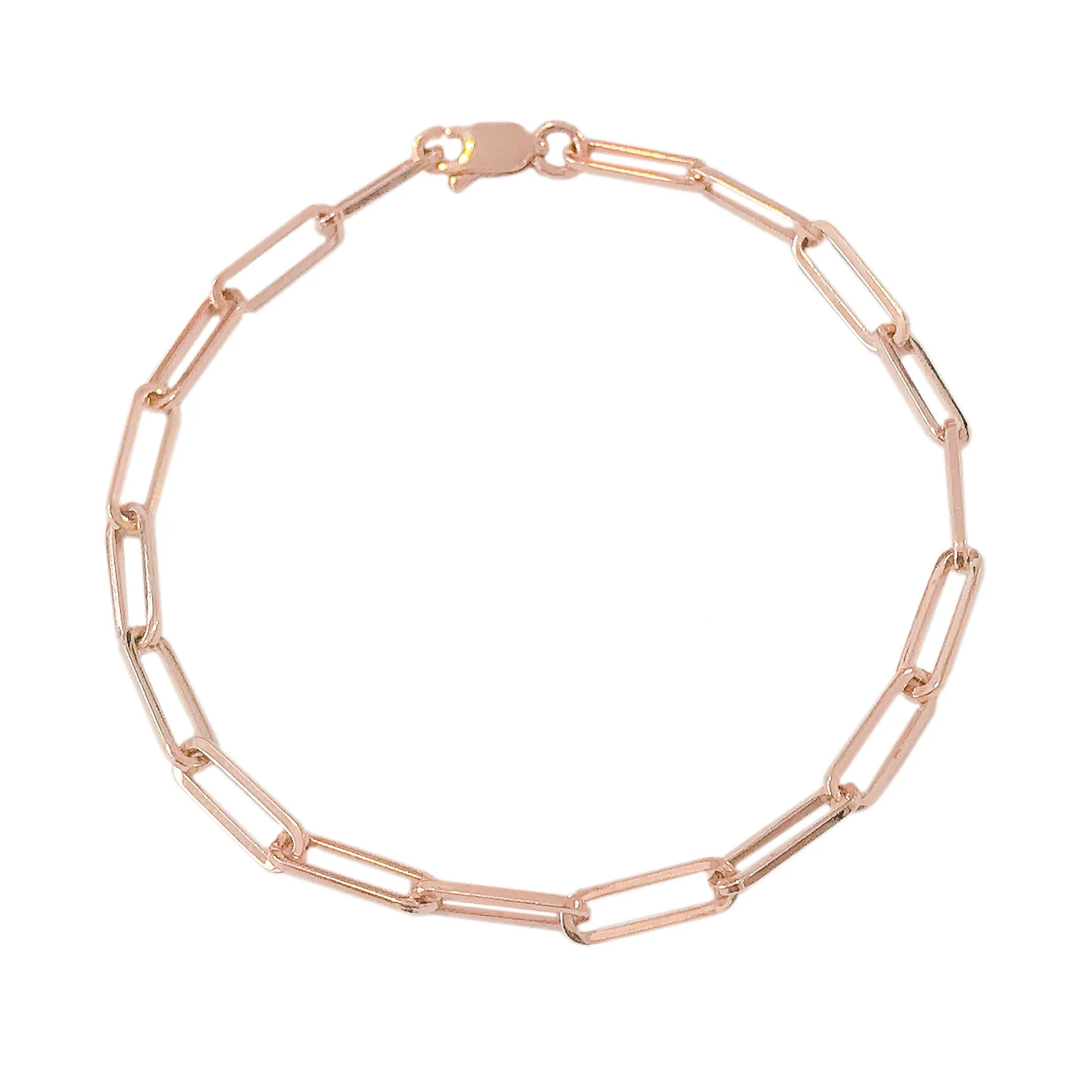 14K Gold Thin Elongated Oval Link Paperclip Bracelet, Large Size Links