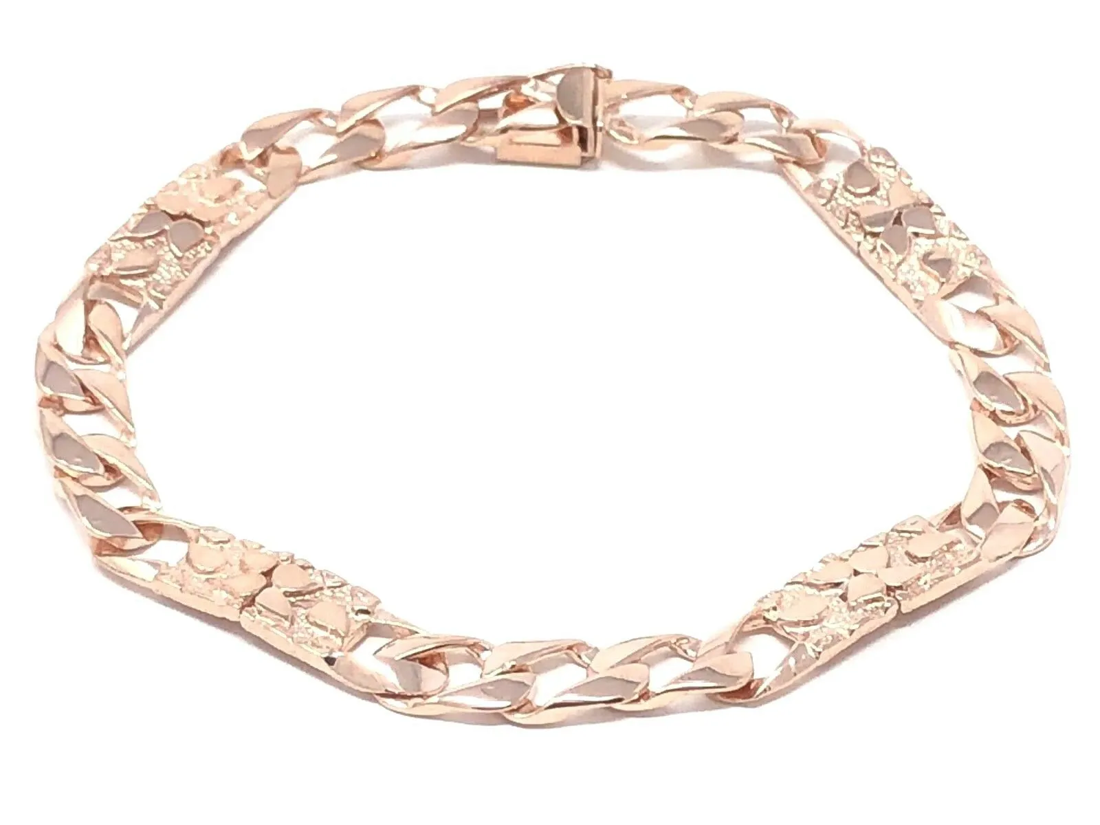 14k Rose Gold Cuban Link Chain Nugget Bracelet 7.5" 6.5mm