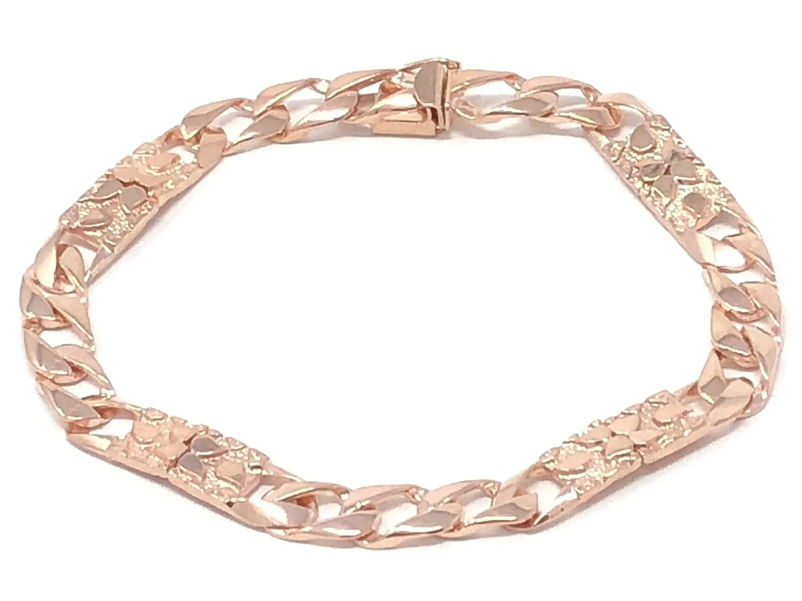 14k Rose Gold Cuban Link Chain Nugget Bracelet 7.5" 6.5mm