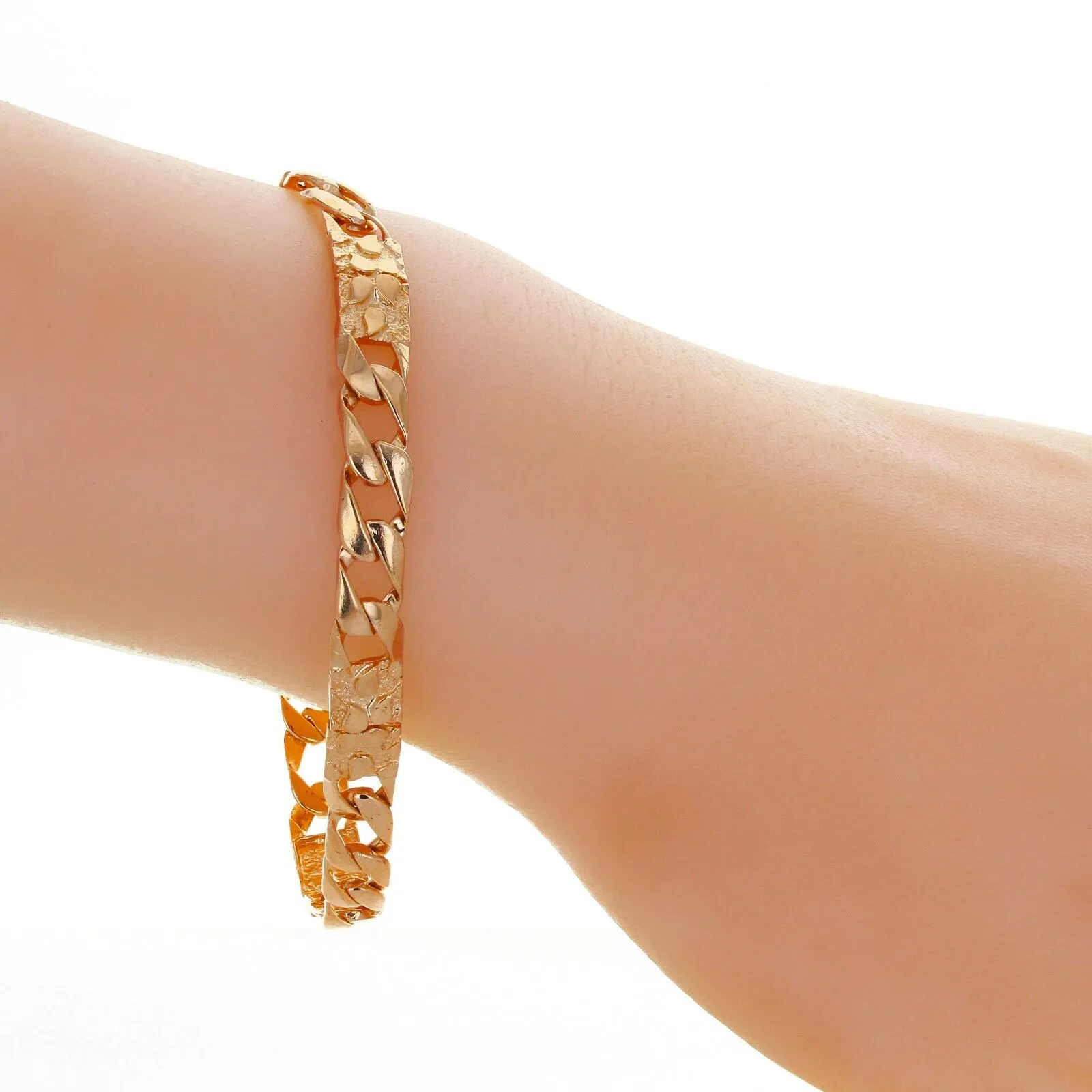 14k Rose Gold Cuban Link Chain Nugget Bracelet 7.5" 6.5mm