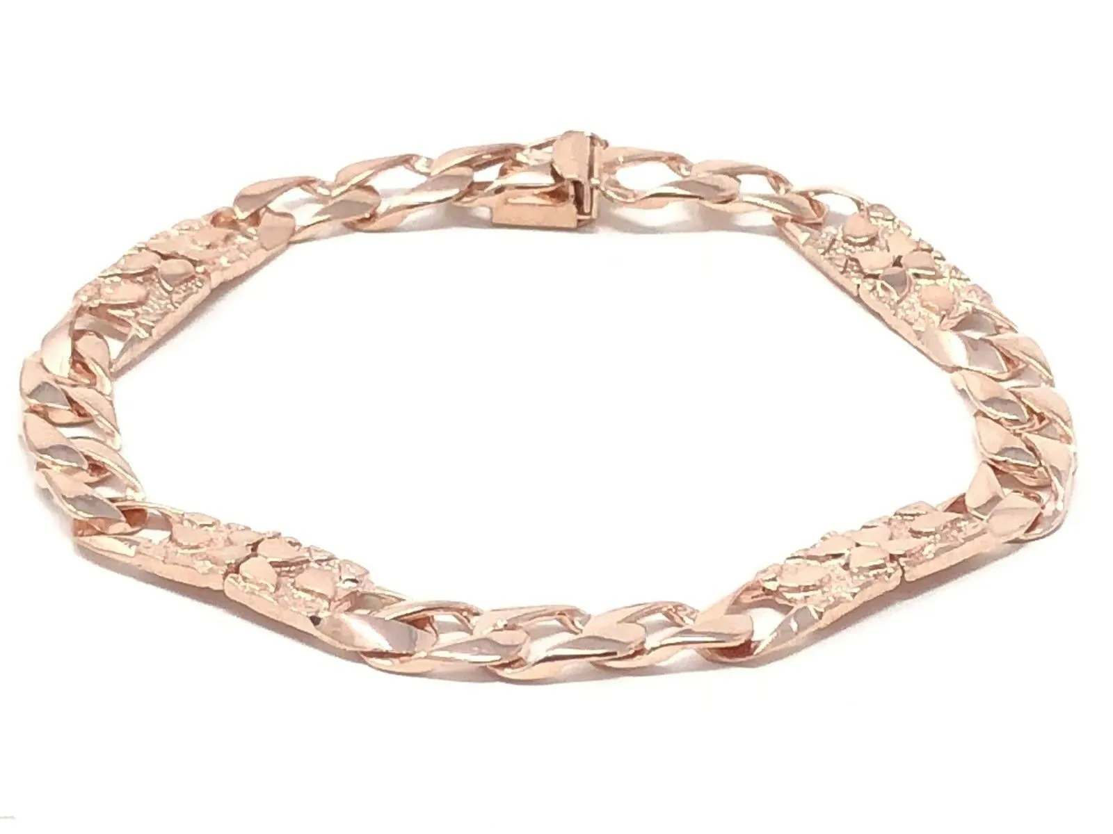 14k Rose Gold Cuban Link Chain Nugget Bracelet 7.5" 6.5mm