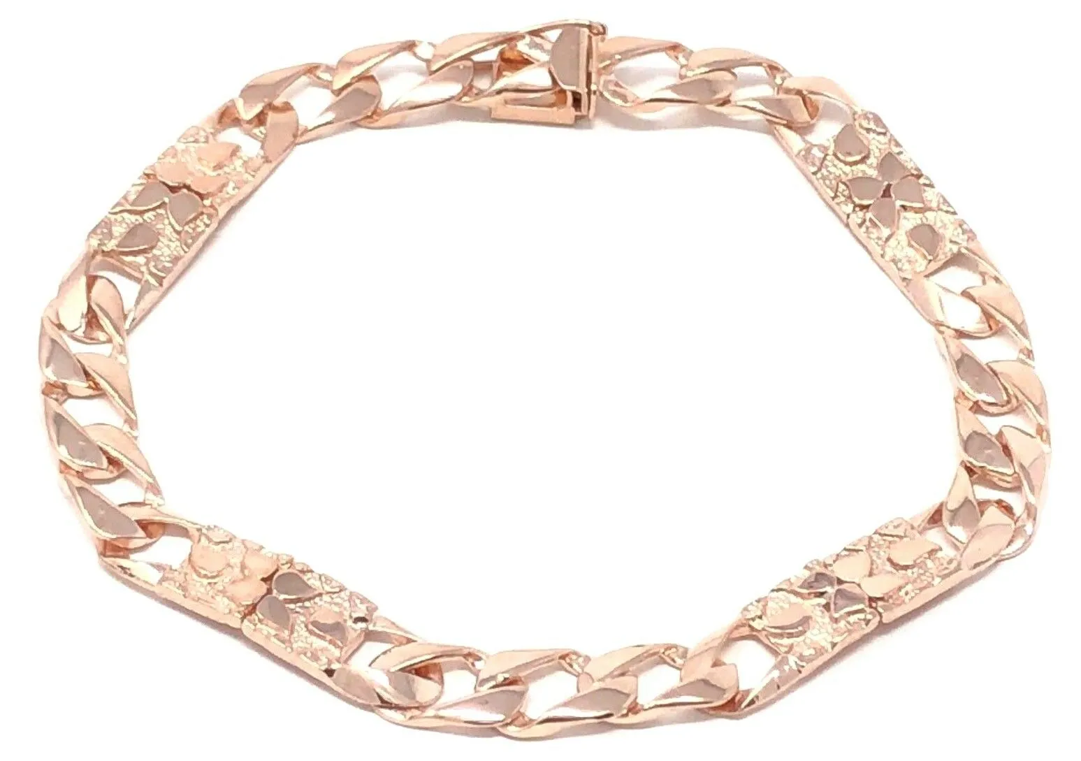 14k Rose Gold Cuban Link Chain Nugget Bracelet 7.5" 6.5mm