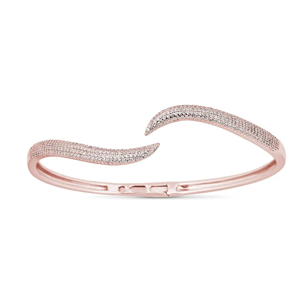 14K Rose Gold Diamond Wavy Hinged Bangle