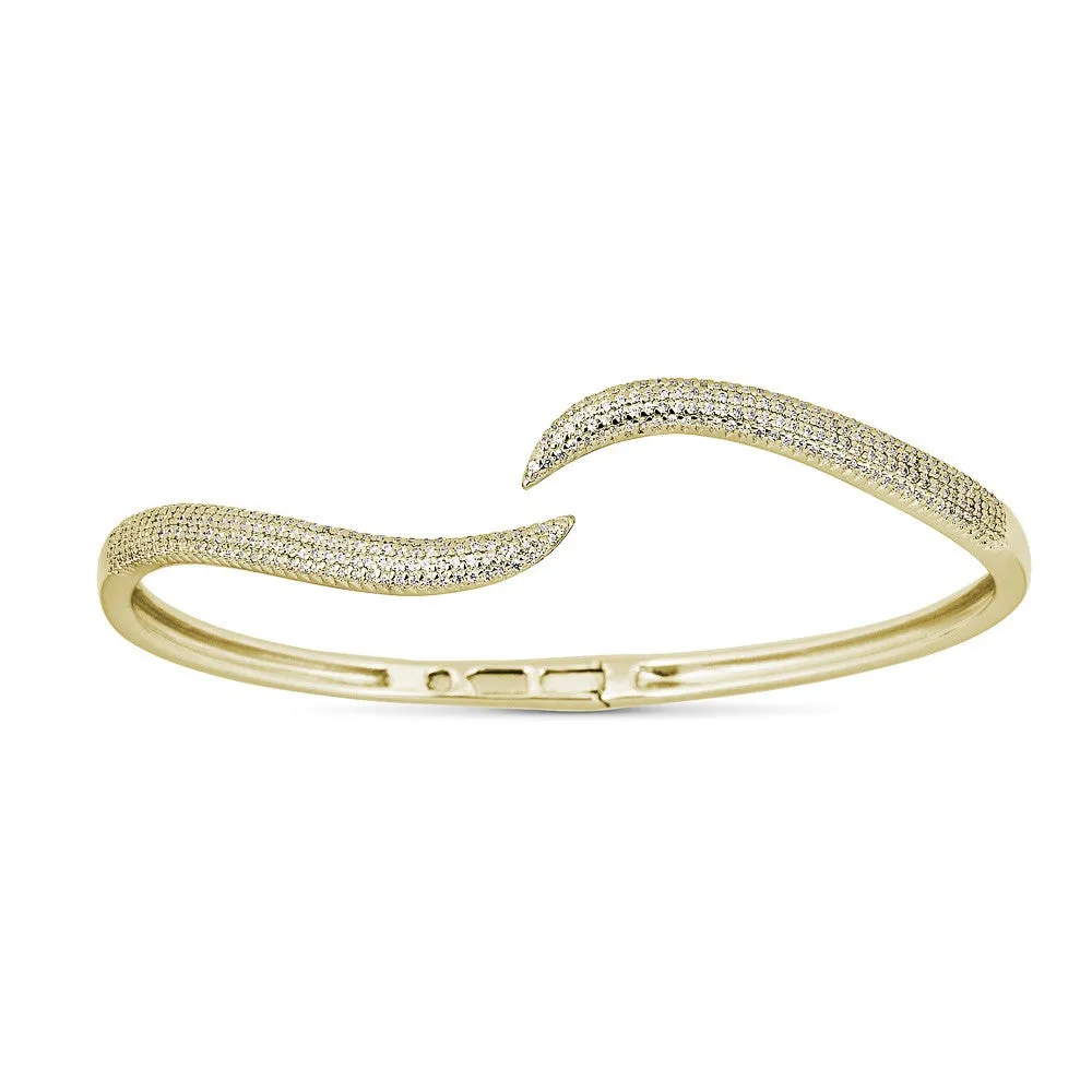 14K Rose Gold Diamond Wavy Hinged Bangle