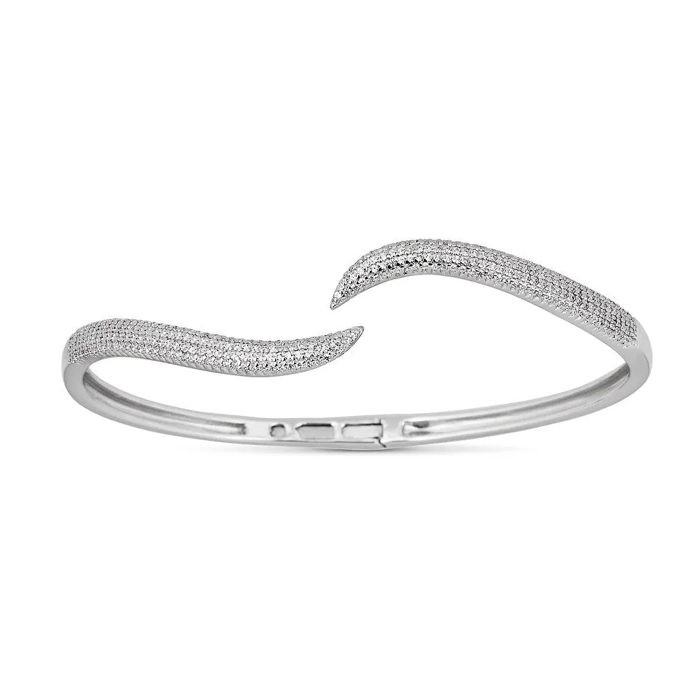 14K Rose Gold Diamond Wavy Hinged Bangle