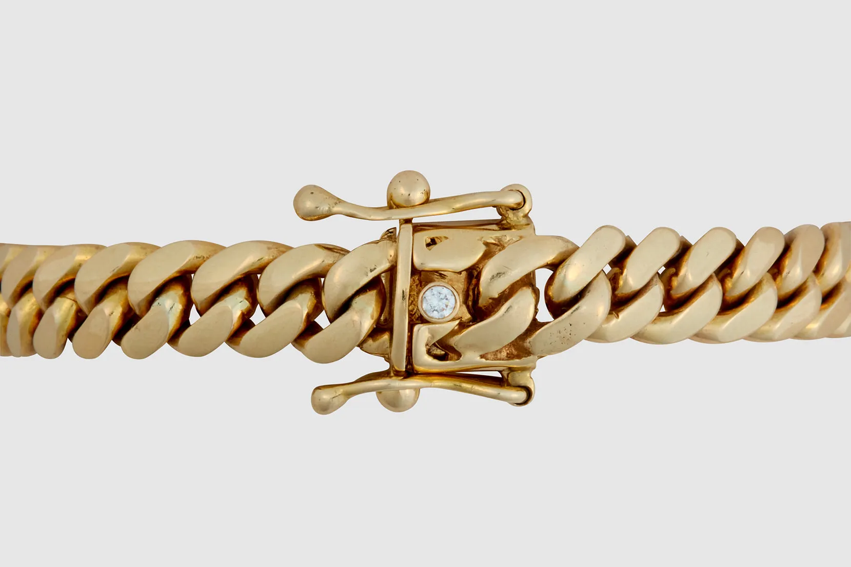 14k Rounded Curb Link Bracelet With Diamond Clasp
