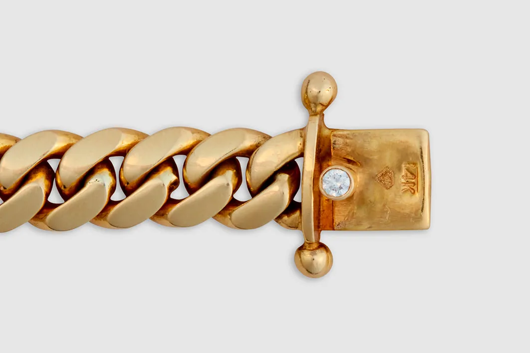 14k Rounded Curb Link Bracelet With Diamond Clasp