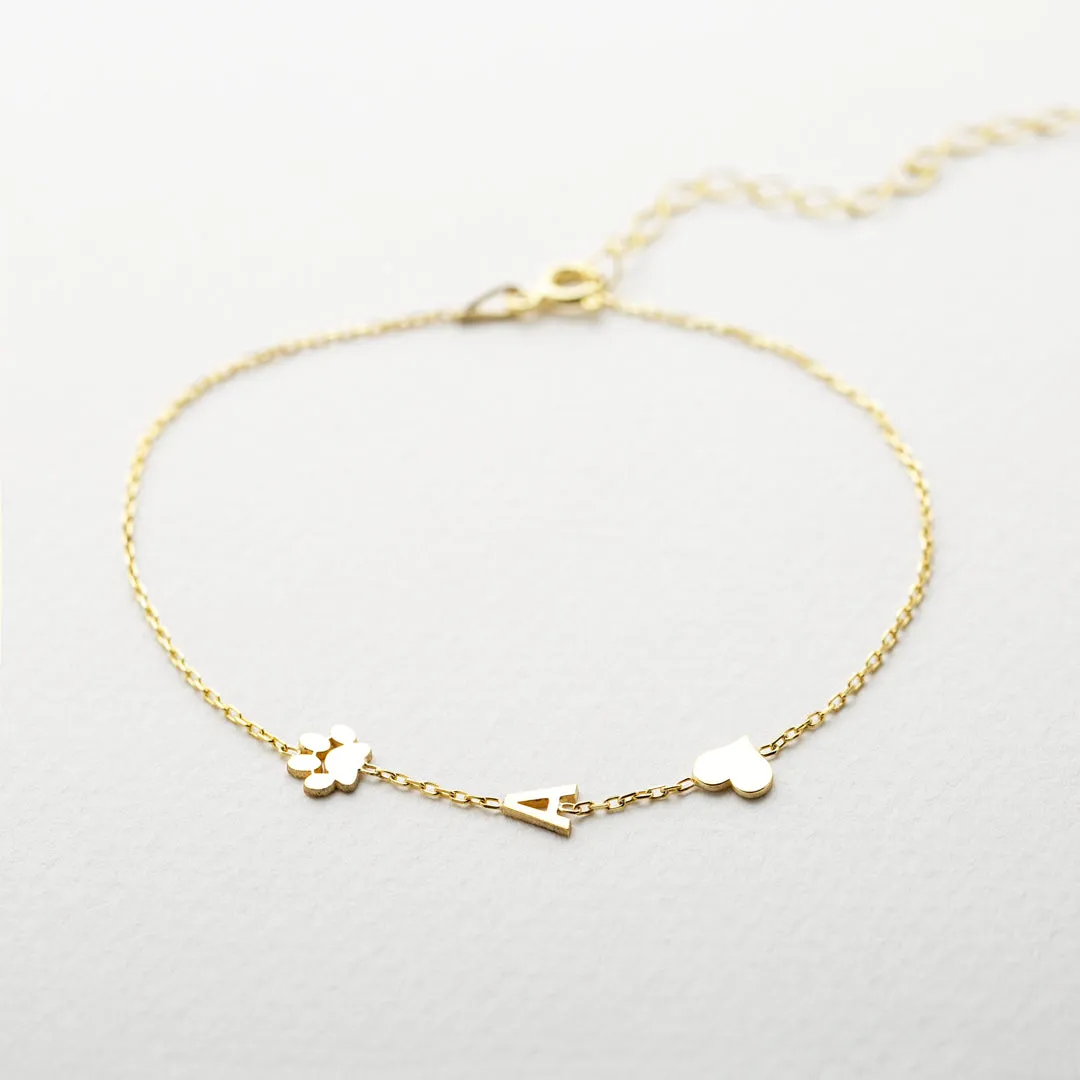 14K Solid Gold Paw Print Bracelet