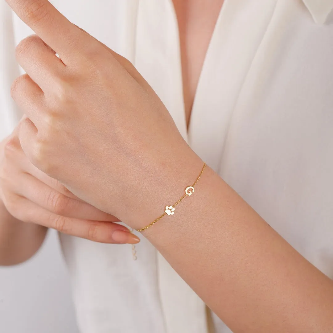 14K Solid Gold Paw Print Bracelet