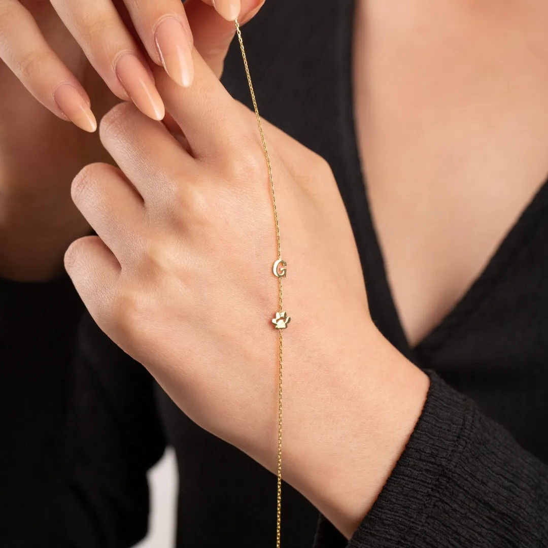 14K Solid Gold Paw Print Bracelet