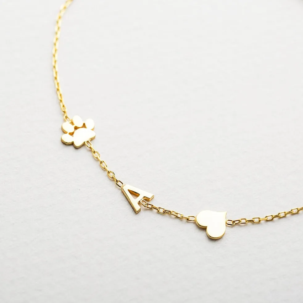 14K Solid Gold Paw Print Bracelet