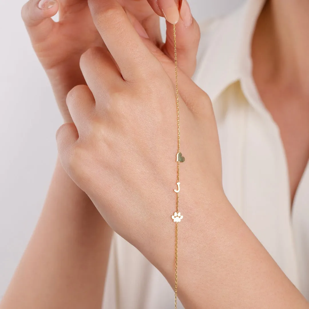 14K Solid Gold Paw Print Bracelet