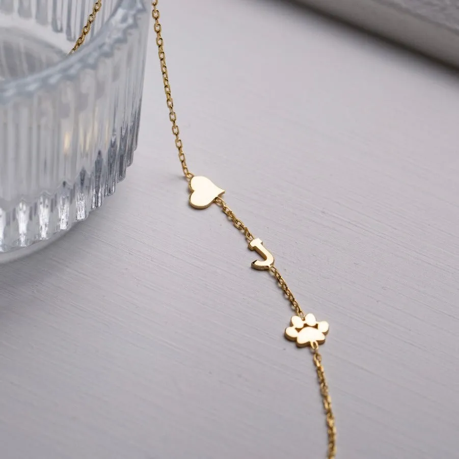 14K Solid Gold Paw Print Bracelet