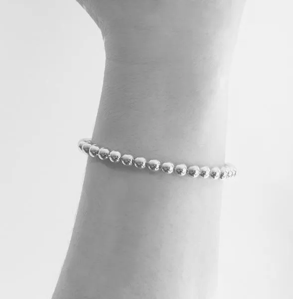 14k White Gold Bead Bracelet - 6mm - Women and Men's Bracelet