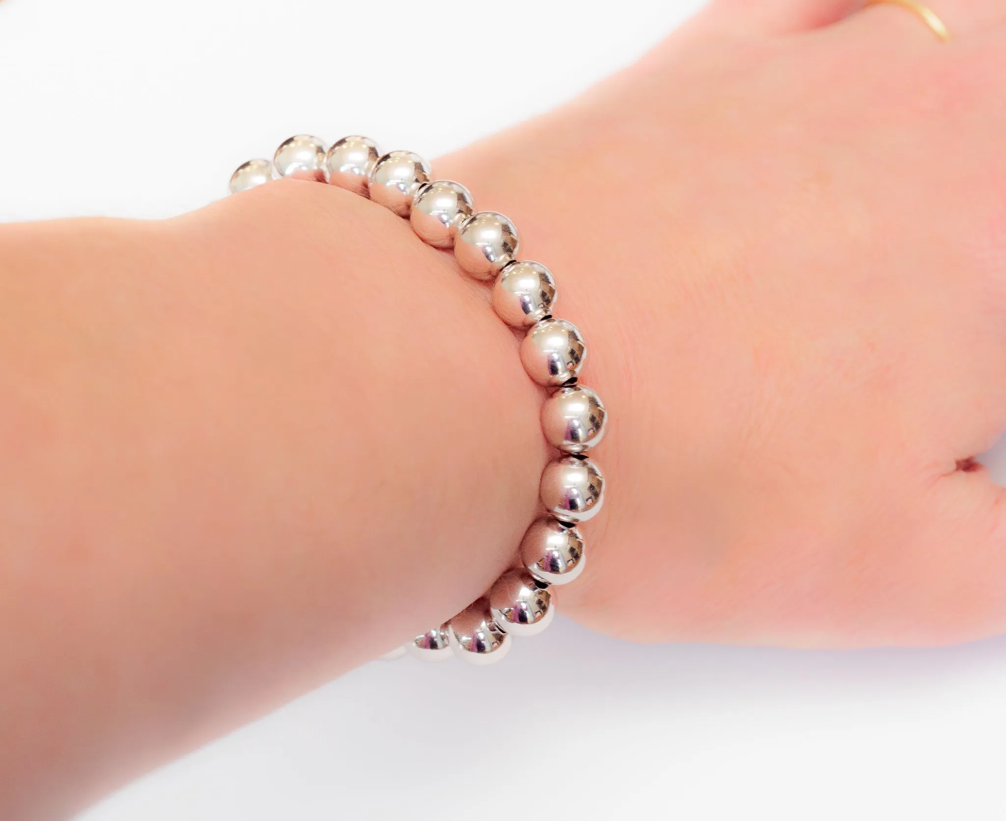 14k White Gold Bead Bracelet - 8mm - Women and Men's Bracelet