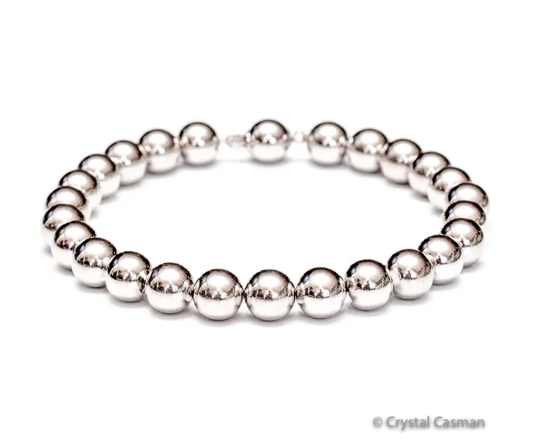 14k White Gold Bead Bracelet - 8mm - Women and Men's Bracelet