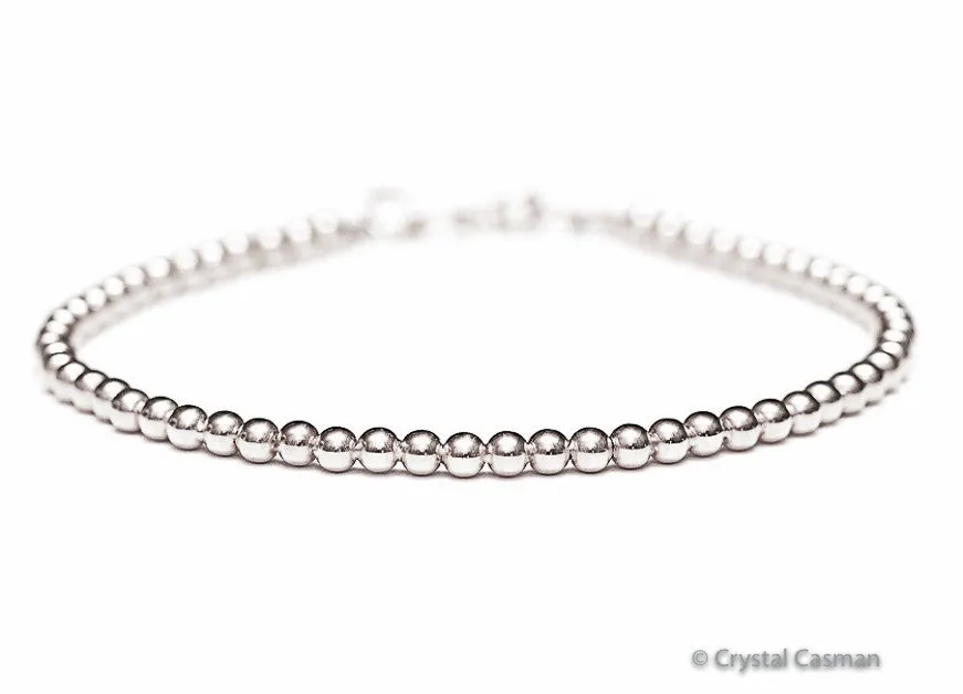 14k White Gold Bead Bracelet - Women and Men's Bracelet - 3mm
