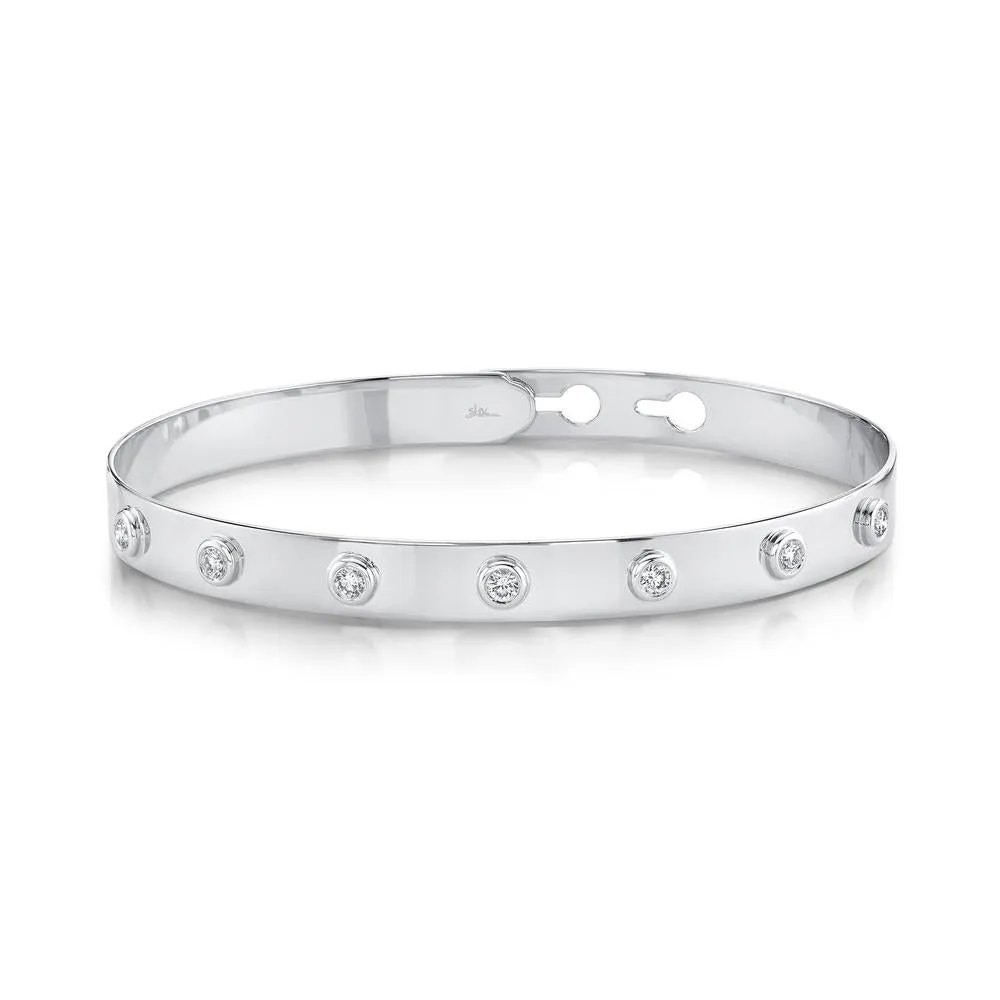 14K White Gold Diamond Bezel Latch Bangle