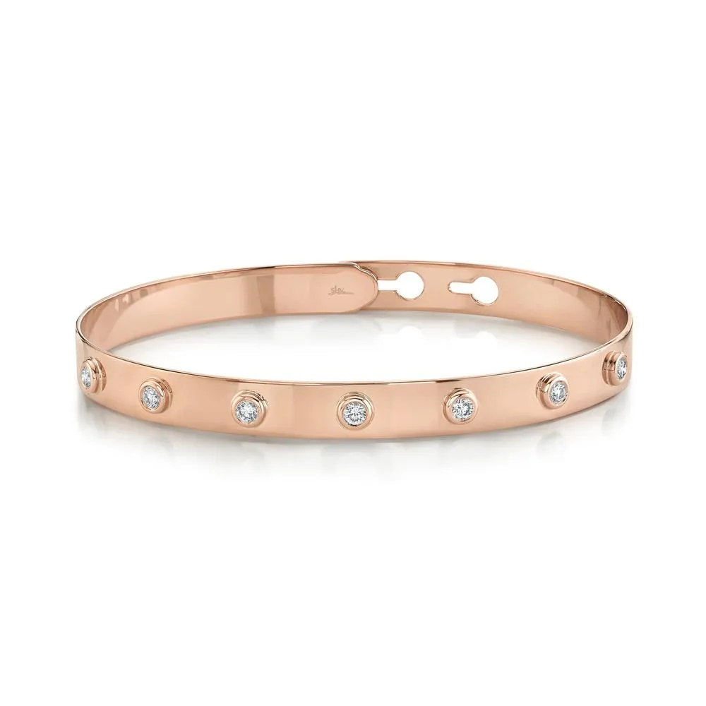 14K White Gold Diamond Bezel Latch Bangle