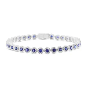 14K White Gold Diamond Halo   Blue Sapphire Bracelet
