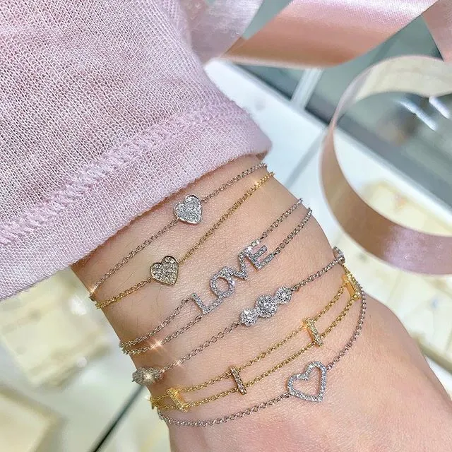 14K White Gold  Diamond "Love" Double Chain Bracelet