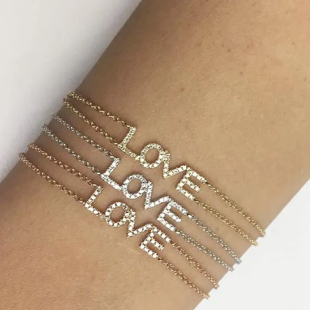 14K White Gold  Diamond "Love" Double Chain Bracelet