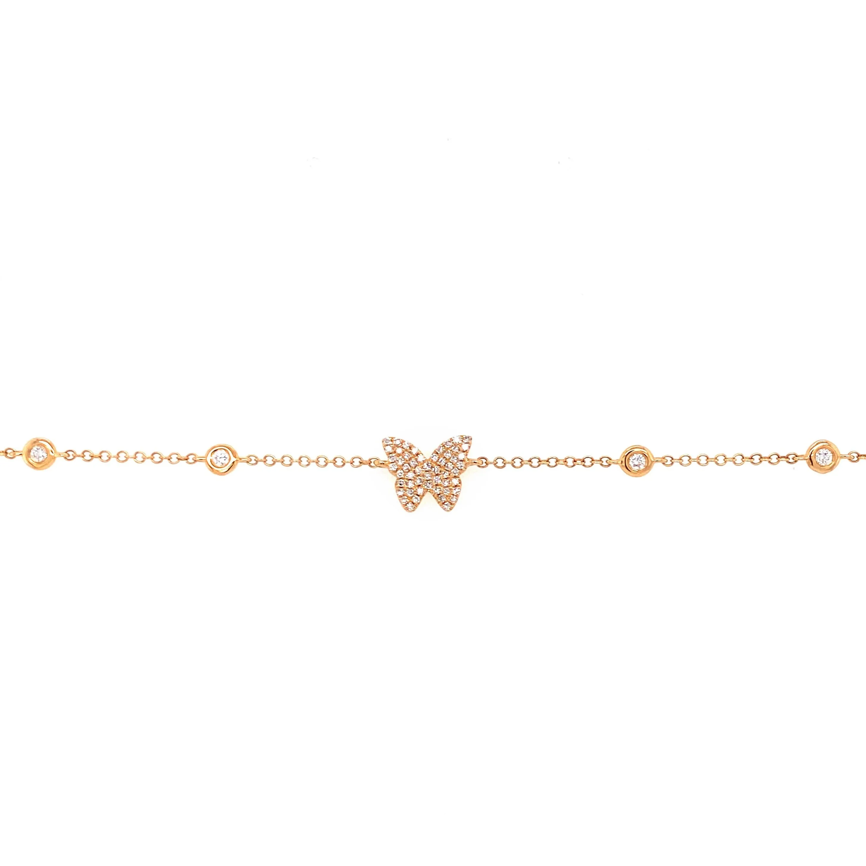 14K Yellow Gold Diamond Butterfly & Diamond By The Yard Bracelet