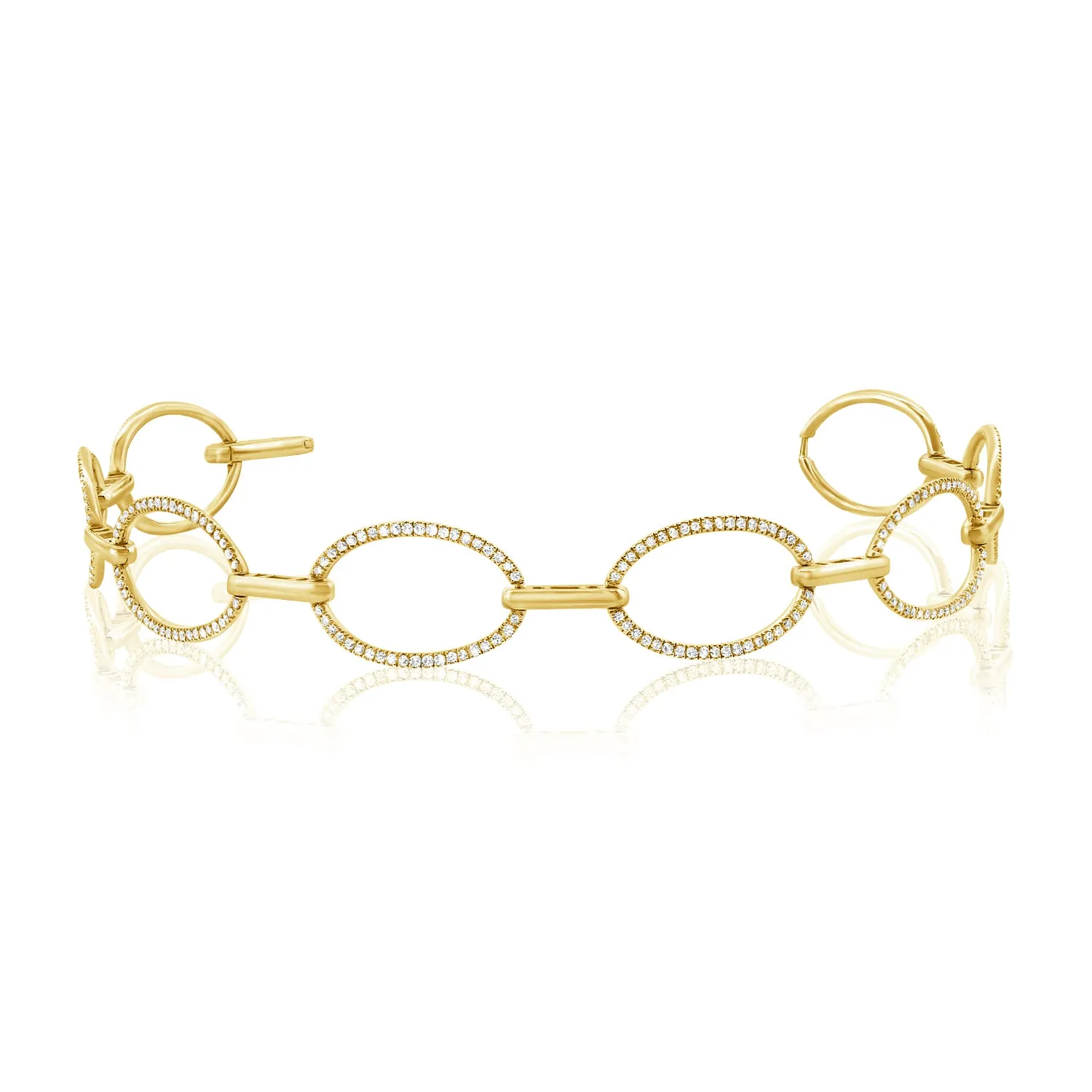 14K Yellow Gold Diamond Oval Link Bracelet