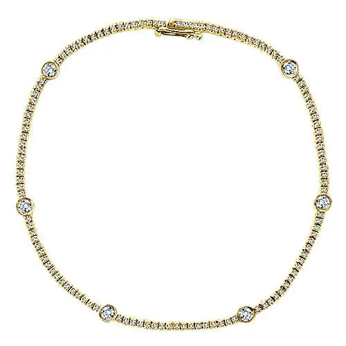 14K Yellow Gold Diamond Tennis Bracelet with Bezel Set Diamonds