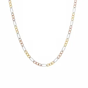 14K Yellow Gold Men Women's 3MM Tricolor Solid Figaro Chain & Bracelet