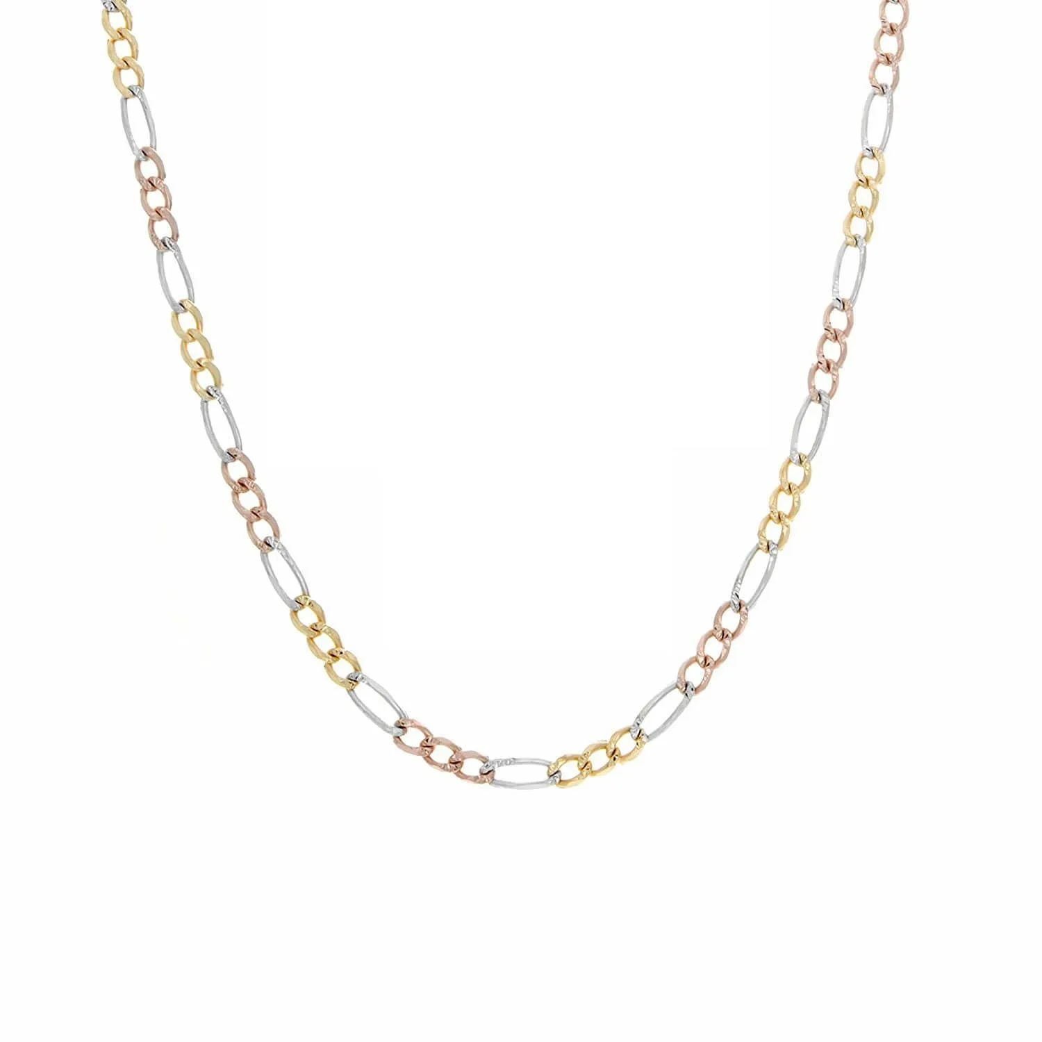 14K Yellow Gold Men Women's 3MM Tricolor Solid Figaro Chain & Bracelet
