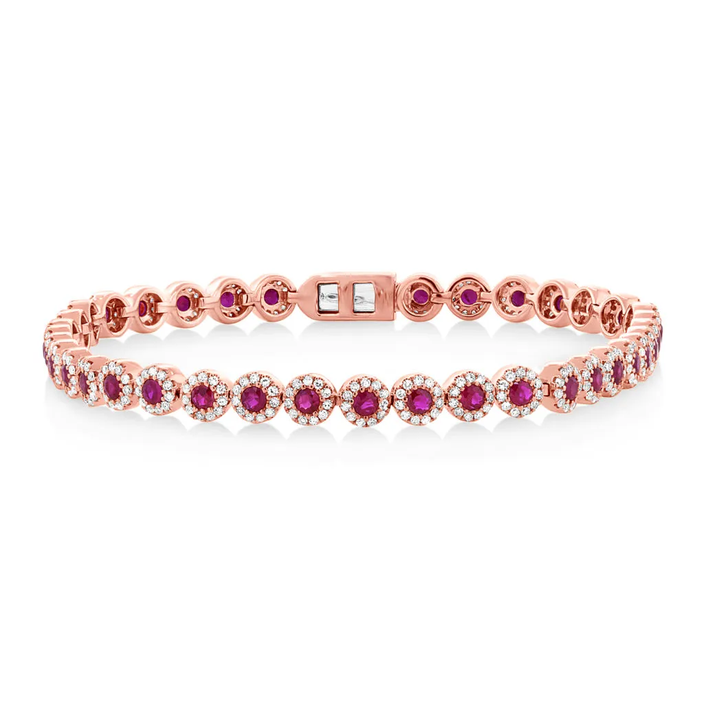 14K Yellow Gold Ruby and Diamond Tennis Bracelet