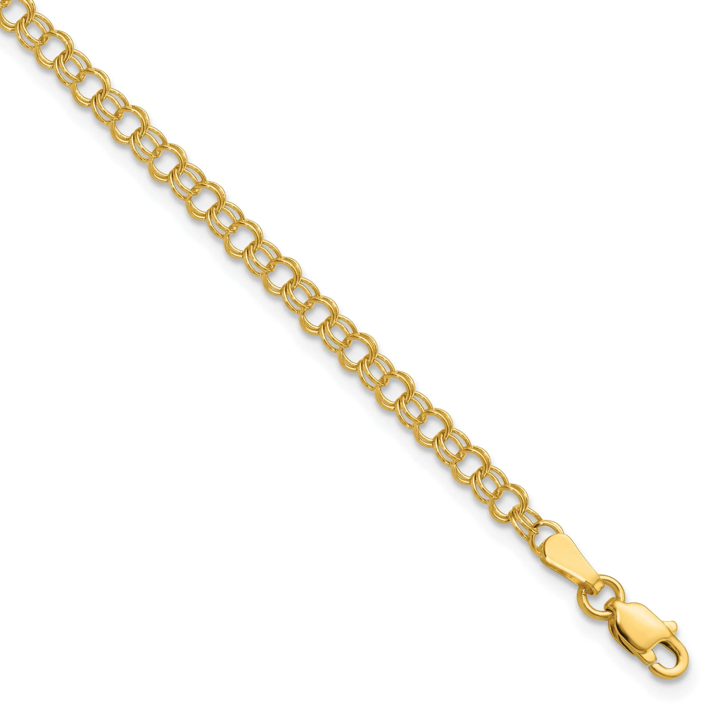 14k Yellow Gold Solid Double Link Charm Bracelet