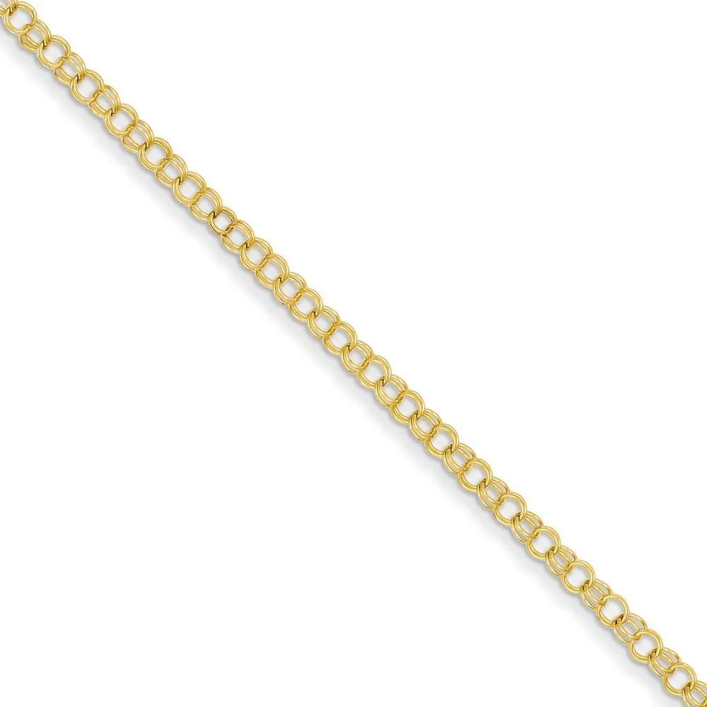 14k Yellow Gold Solid Double Link Charm Bracelet