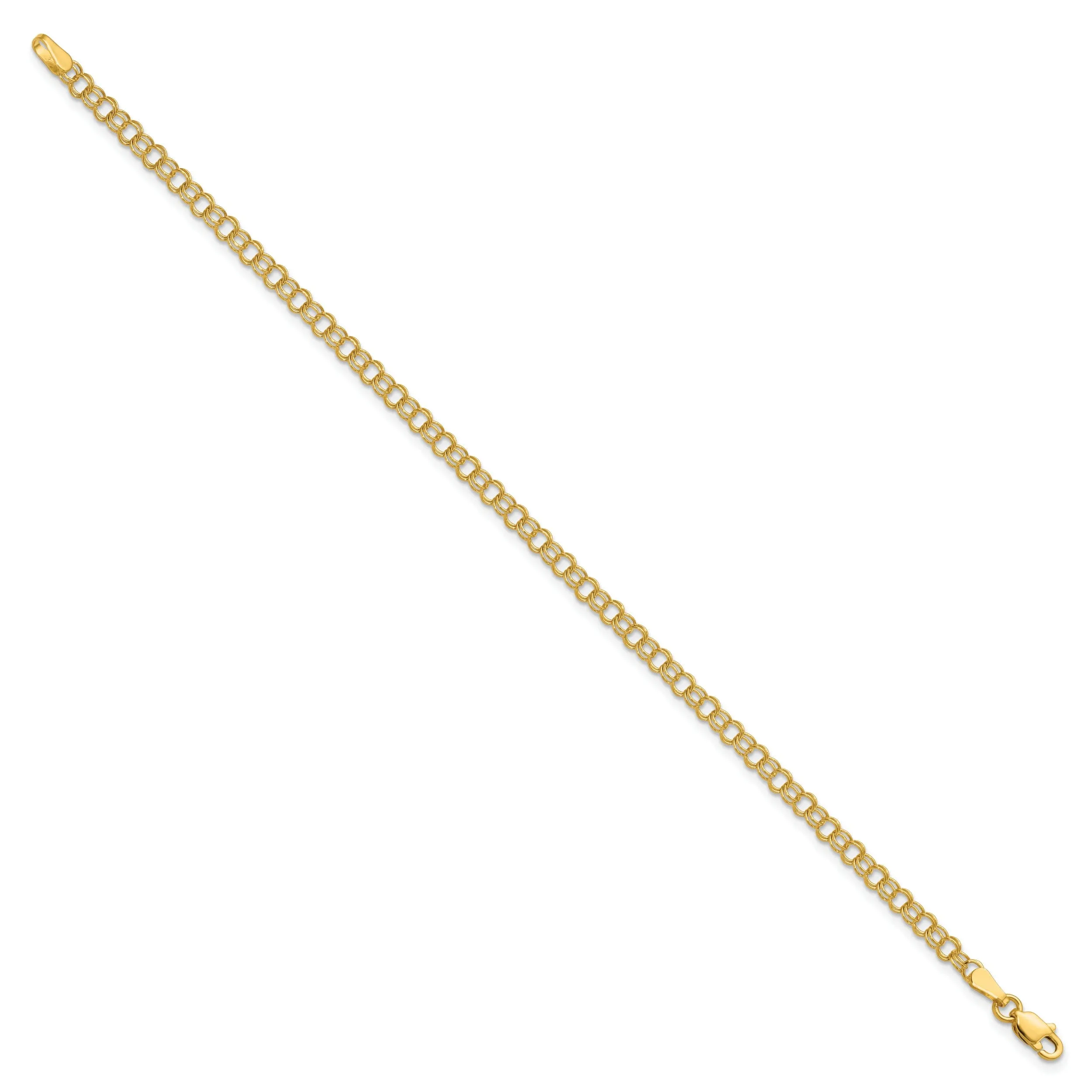 14k Yellow Gold Solid Double Link Charm Bracelet