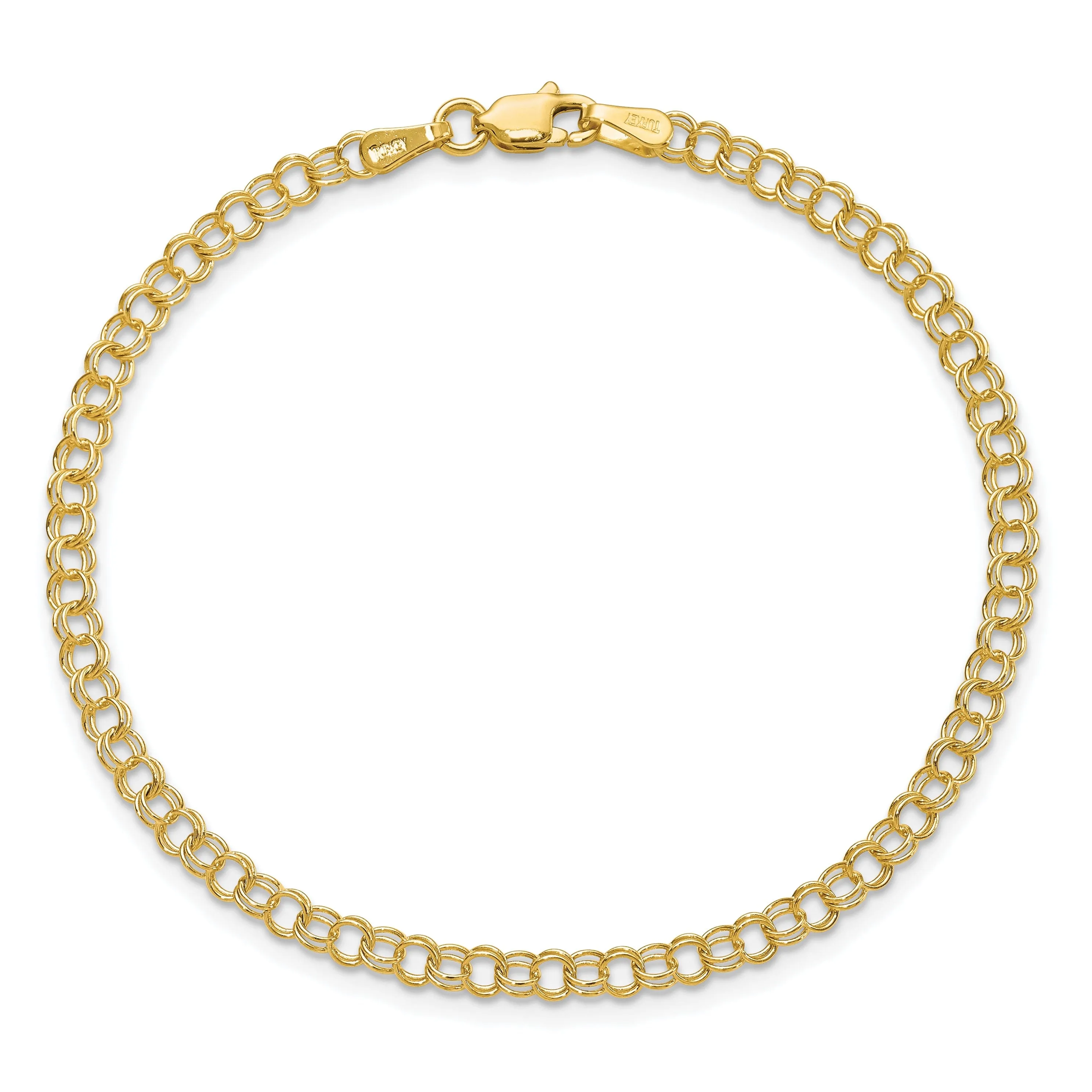 14k Yellow Gold Solid Double Link Charm Bracelet
