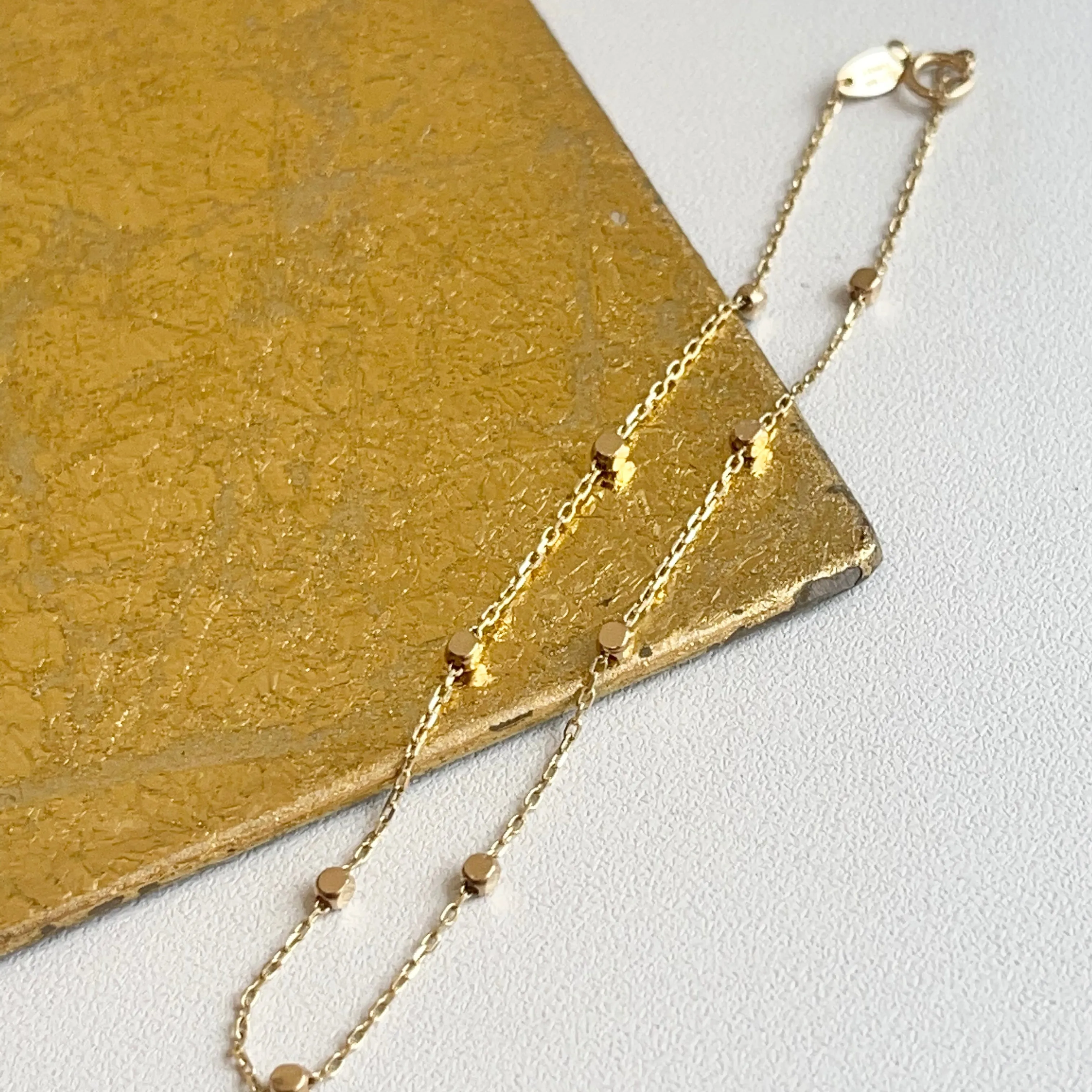 14KT Yellow Gold Cube Station Chain Bracelet