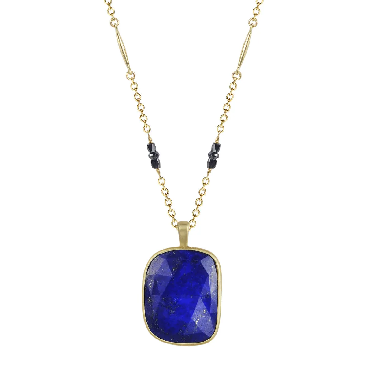 18K Gold Lapis with Black Diamond on Lure Chain