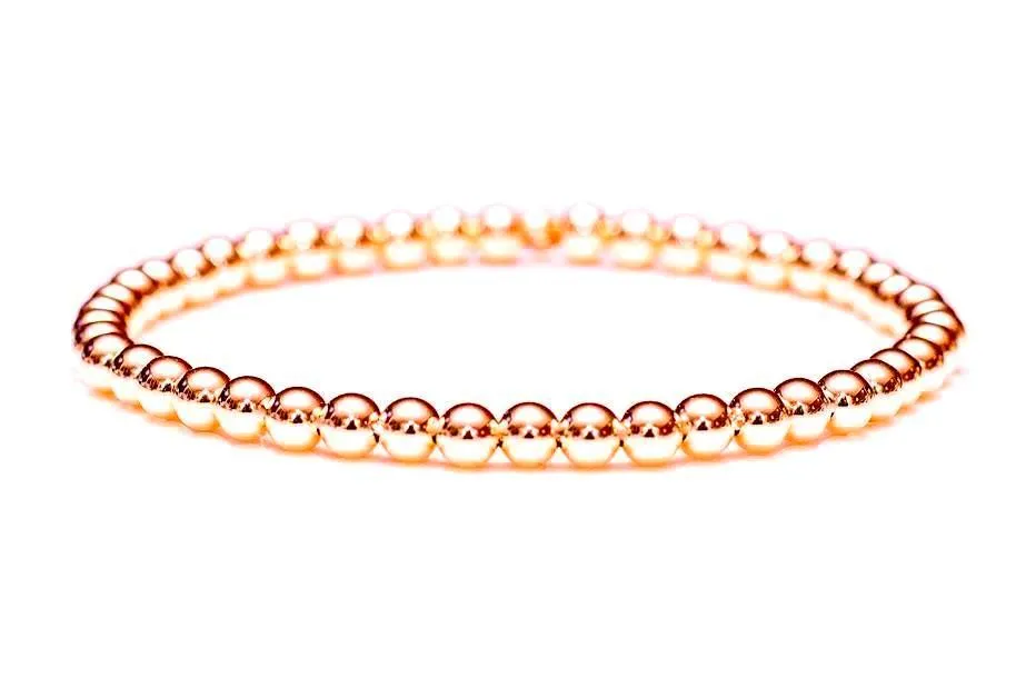 18k Rose Gold Ball Bead Stretch Bracelets, 3mm - 4mm, Men and Women's Bracelet
