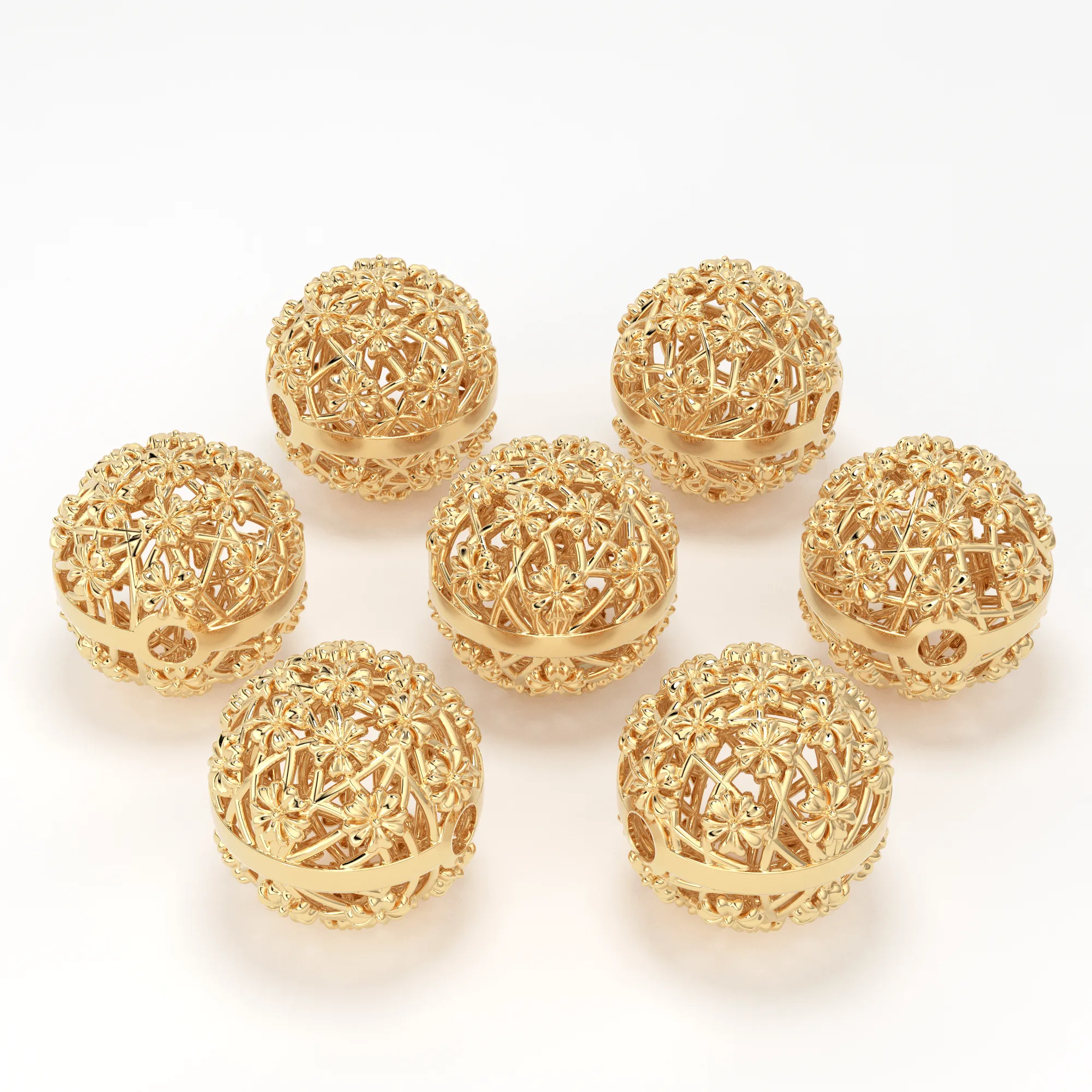 18k Solid Gold Designer Fancy Floral Mesh Spacer Bead Finding 7mm 8mm 9mm