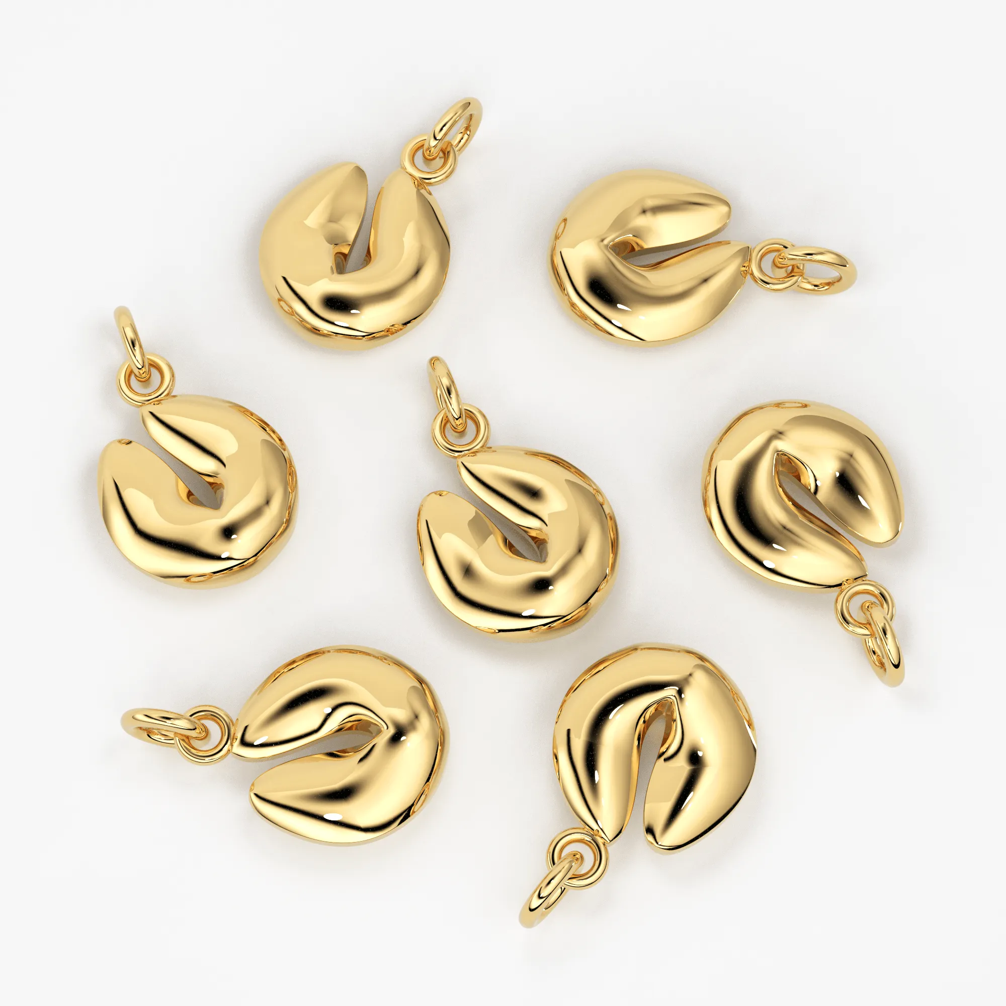 18k Solid Yellow Gold Fortune Cookie Charm Pendant / Solid Gold Pendant