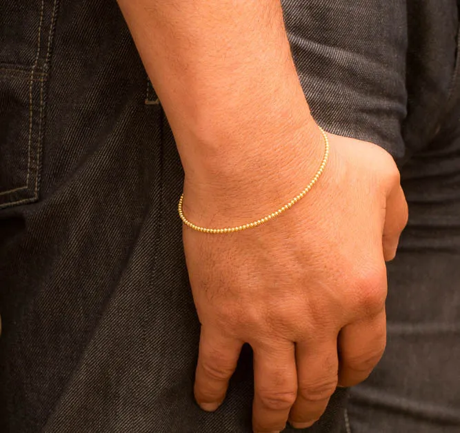 18k White Gold Bead Bracelet - 2mm - Women or Men's Bracelet