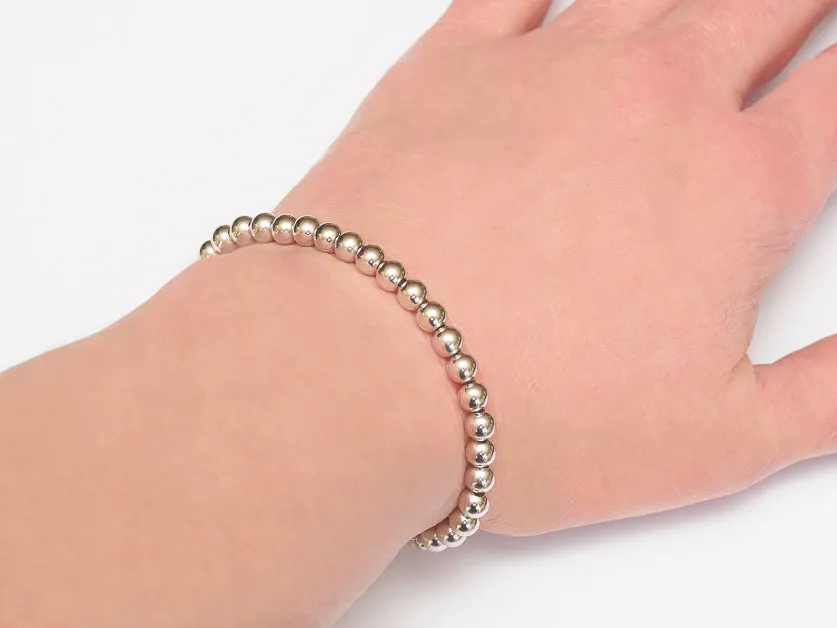 18k White Gold Bead Bracelet - Women and Men's Bracelet - 5mm