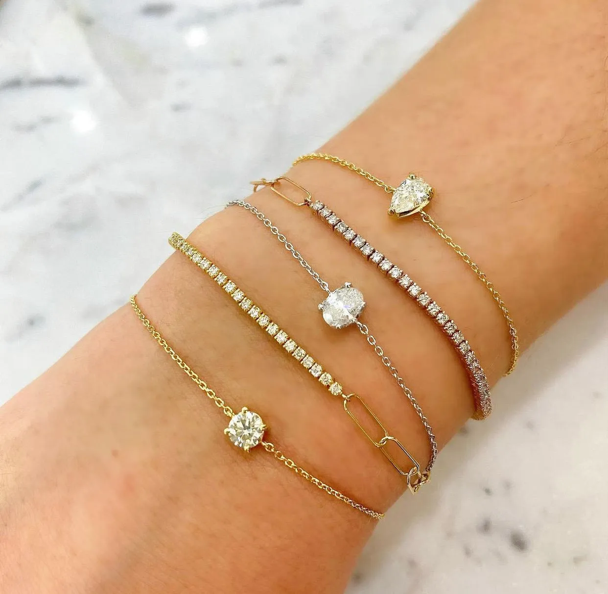 18K Yellow Gold Diamond Tennis Paperclip Bracelet