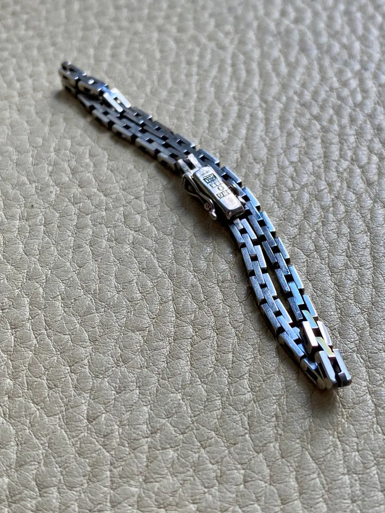 1950s 18k White Gold Vintage Slim Brick Link Bracelet - 7 inch length
