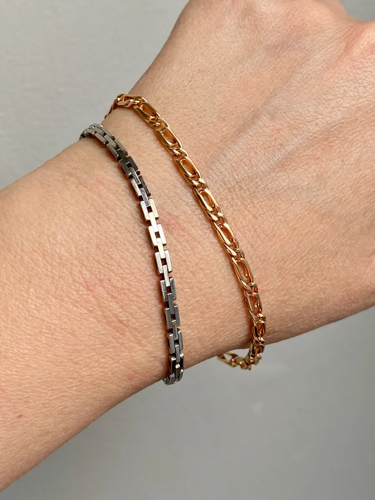 1950s 18k White Gold Vintage Slim Brick Link Bracelet - 7 inch length